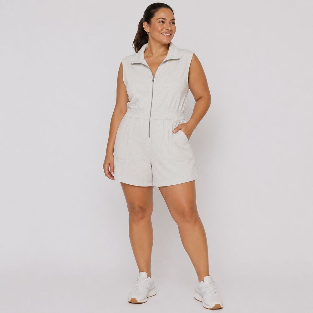 Avia NWT Womens XXL 20 Athletic Romper Shorts Heather Gray Sleeveless Full Zip